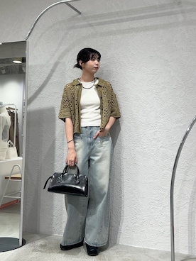 「KBF（ケイビーエフ）のWIDEレッグアジャストデニム（デニムパンツ、ブルー系）」を使った、ゆちさん（レディース・170cm）の春コーディネート