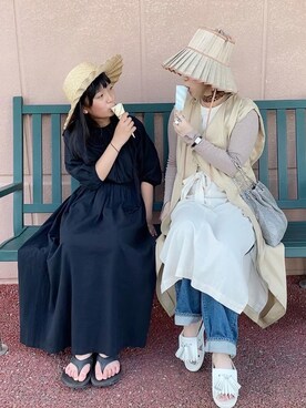 「hat」｜「アイテム（サンダル）」を使った、yumiko_nさん（レディース・157cm）の夏コーディネート