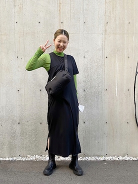 「DouDou（ドゥドゥ）のサイドゴアブーツ（ブーツ、ブラック系）」を使った、yumiko_nさん（レディース・157cm）の秋コーディネート