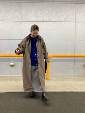 「BONLECILL（ボンルシール）の2wayメルトンアンブレラヨークオーバーコート ステンカラー/スタンドカラー（ステンカラーコート、ブラウン系）」を使った、yumiko_nさん（レディース・157cm）の冬コーディネート