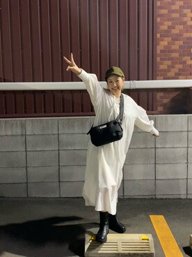 「DouDou（ドゥドゥ）のサイドゴアブーツ（ブーツ、ブラック系）」を使った、yumiko_nさん（レディース・157cm）の秋コーディネート