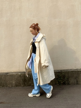 「Auntie Rosa Holiday（アンティローザホリデー）のカラーイージーパンツ / サイズ展開あり（その他パンツ、ブルー系）」を使った、yumiko_nさん（レディース・157cm）の春コーディネート