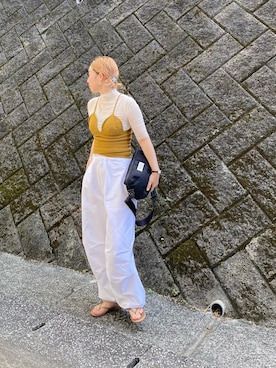 「MIELI INVARIANT（ミエリインヴァリアント）のTulle Sheer Half Tops（その他トップス、ベージュ系）」を使った、yumiko_nさん（レディース・157cm）の夏コーディネート