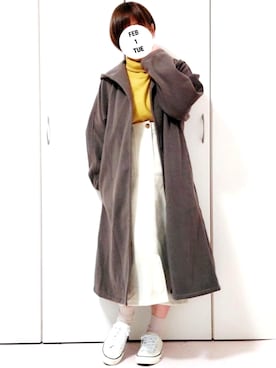 「フードコート」｜「アイテム（ダウンジャケット/コート）」を使った、meさん（レディース・152cm）の冬コーディネート