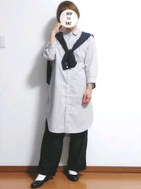 「肩掛け」｜「アイテム（シャツワンピース）」を使った、meさん（レディース・152cm）の秋コーディネート