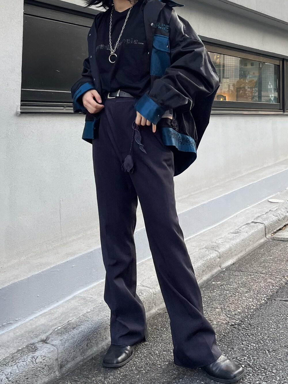 「ROYAL FLASH、ROYALFLASH代官山、BED J.W FORD、MIHARAYASUHIRO、モード、おしゃれさんと繋がりたい、ootd、ブラックコーデ、ブラック、パンツスタイル」｜「Maison MIHARA YASUHIROのアイテム（ジャケット/アウター、ブラック系）」を使った、Naoさん（レディース・158cm）の冬コーディネートの1枚目の写真