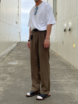 「UNIQLO（ユニクロ）のエアリズムコットンオーバーサイズTシャツ（5分袖）（Tシャツ/カットソー）」を使った、seanmaさん（メンズ・172cm）の夏コーディネート