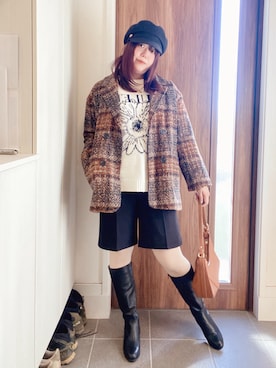 「アイテム（キャスケット）」を使った、ANNAさん（レディース・166cm）の冬コーディネート