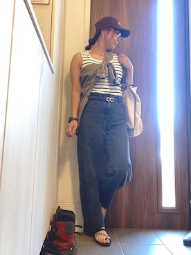 「バレルレッグジーンズ」｜ANNAさん（レディース・166cm）の夏コーディネート