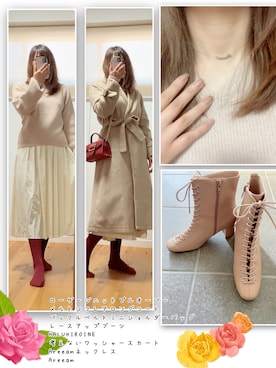 「アイボリー」｜「アイテム（その他アウター）」を使った、ANNAさん（レディース・166cm）の冬コーディネート