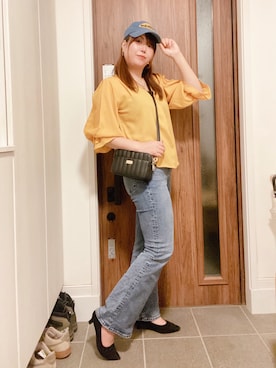 「アイテム（チューブトップ）」を使った、ANNAさん（レディース・166cm）の秋コーディネート