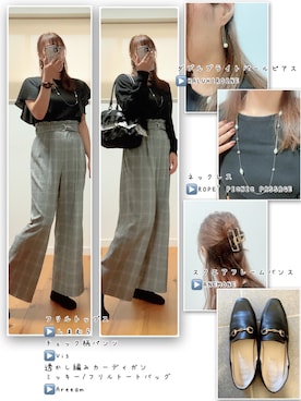 「ビットローファー」｜「アイテム（トートバッグ）」を使った、ANNAさん（レディース・166cm）の秋コーディネート