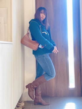 「アイテム（ダッフルコート）」を使った、ANNAさん（レディース・166cm）の冬コーディネート