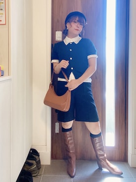「アイテム（ブローチ/コサージュ）」を使った、ANNAさん（レディース・166cm）の秋コーディネート