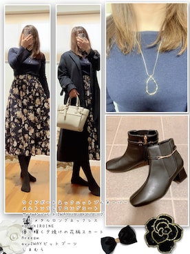 「花柄スカート」｜「アイテム（その他アウター）」を使った、ANNAさん（レディース・166cm）の冬コーディネート