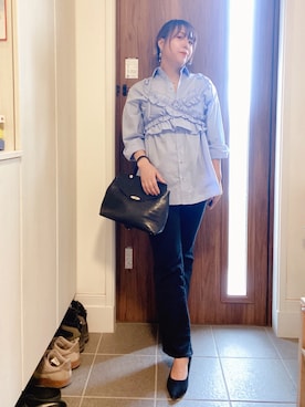 「アイテム（バレッタ/ヘアクリップ）」を使った、ANNAさん（レディース・166cm）の秋コーディネート