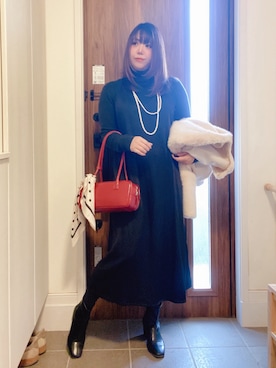 「アイテム（バンダナ/スカーフ）」を使った、ANNAさん（レディース・166cm）の冬コーディネート