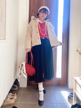 「アイテム（ソックス/靴下）」を使った、ANNAさん（レディース・166cm）の冬コーディネート