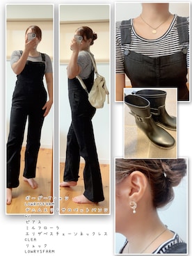 「白黒」｜「アイテム（サロペット/オーバーオール）」を使った、ANNAさん（レディース・166cm）の秋コーディネート