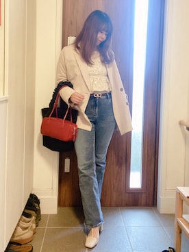「アイテム（トートバッグ）」を使った、ANNAさん（レディース・166cm）の秋コーディネート