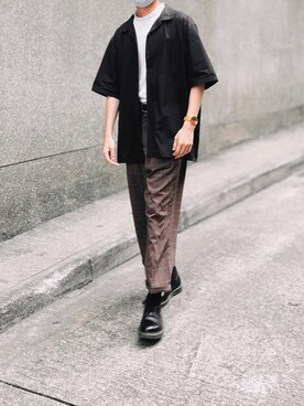 「Dr. Martens（ドクターマーチン）のDr.Martens / ドクターマーチン 1461 3EYE GIBSON SHOE 3ホール ギブソン シューズ ブーツ（ブーツ）」を使った、tan16さん（メンズ・173cm）の夏コーディネート