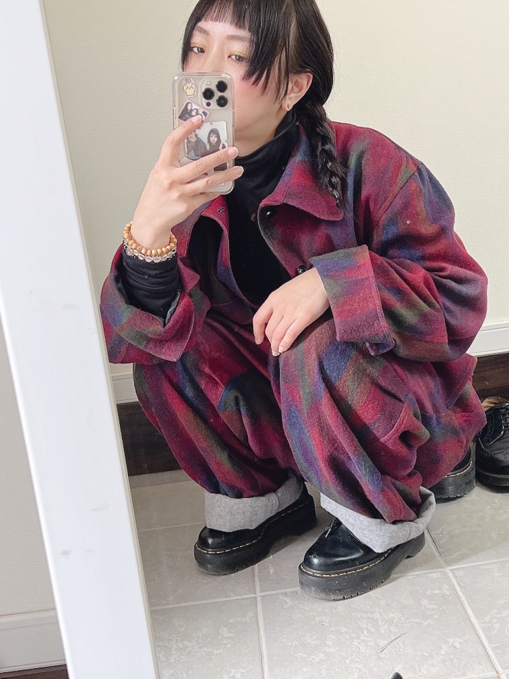 「はじめましてコーデ、ヨウジヤマモト、ヨウジヤマモトプールオム、yohji yamamoto、yohji yamamoto pour homme、つなぎ、似合わない、服はかっこいいんだけどな、、」｜「Yohji Yamamoto POUR HOMMEのアイテム（オールインワン・サロペット、レッド系）」を使った、シャーロット・ぬまちさん（レディース・156cm）の春コーディネートの1枚目の写真