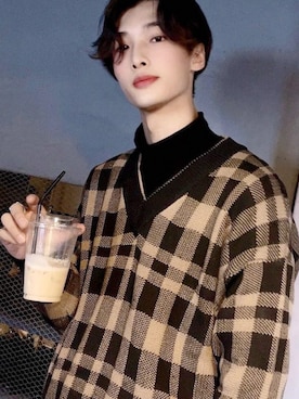 「ONEMPLUSのアイテム（ベスト、ブラウン系）」を使った、りーくん | 韓国メンズさん（183cm）の秋コーディネート