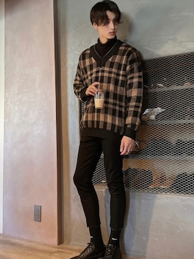 「ZARA（ザラ）のアイテム（パンツ、ブラック系）」を使った、りーくん | 韓国メンズさん（183cm）の秋コーディネート