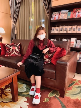 「red」｜「アイテム（アクセサリー）」を使った、tzukiさん（レディース・160cm）の冬コーディネート