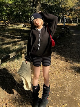 「HUNTER（ハンター）のアイテム」を使った、ユイカさん（レディース・160cm）の冬コーディネート