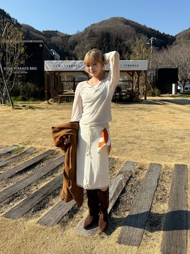 「studiodoeのアイテム（ブーツ、ブラウン系）」を使った、ユイカさん（レディース・160cm）の春コーディネート