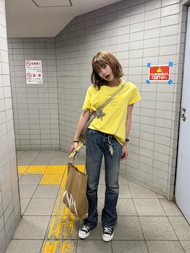 「黄色」｜ユイカさん（レディース・160cm）の夏コーディネート