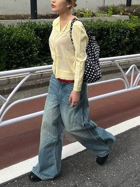 「ZARA（ザラ）のアイテム（ニット/セーター、イエロー系）」を使った、ユイカさん（レディース・160cm）の秋コーディネート