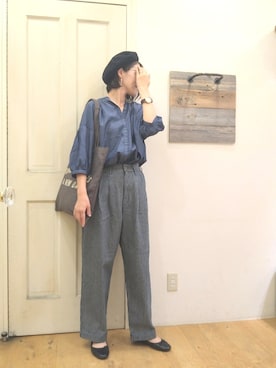 「ヒッコリー」｜「アイテム（ハンチング/ベレー帽）」を使った、Andoさん（レディース・169cm）の夏コーディネート