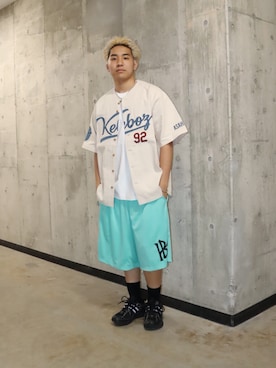 「KEBOZ（ケボズ）のICON CLASSIC BASEBALL JERSEY（シャツ/ブラウス、ベージュ系）」を使った、Neoさん（メンズ・172cm）の春コーディネート