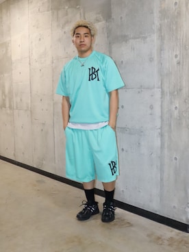 「KEBOZ（ケボズ）のWS MESH TEE（Tシャツ/カットソー、グリーン系）」を使った、Neoさん（メンズ・172cm）の春コーディネート