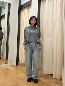 「KBF(ケイビーエフ)のルーズシアートップス+ストラップ(Tシャツ/カットソー、グレー系)」を使った、yuiさん(レディース・167cm)の春コーディネート
