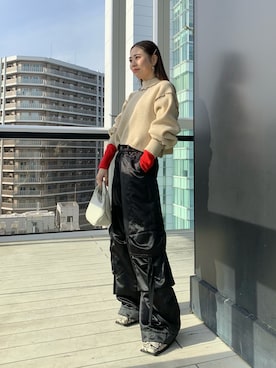 「サテンパンツ」｜「アイテム（ブーツ）」を使った、坂田 円香 Sakata Madokaさん（レディース・163cm）の秋コーディネート