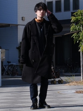 「CASPER JOHN（キャスパージョン）のアイテム（チェスターコート）」を使った、かみけん。さん（メンズ・168cm）の冬コーディネート