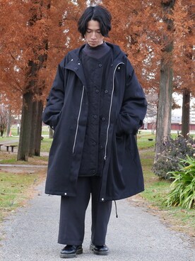「Ellno Loset（エルノロゼット）のアイテム（モッズコート）」を使った、かみけん。さん（メンズ・168cm）の冬コーディネート