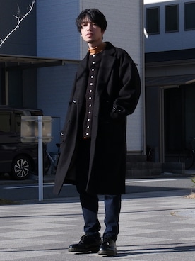 「CASPER JOHN（キャスパージョン）のアイテム（チェスターコート）」を使った、かみけん。さん（メンズ・168cm）の冬コーディネート