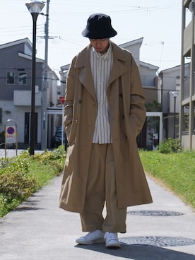 「Confirm（コンファーム）のアイテム（トレンチコート）」を使った、かみけん。さん（メンズ・168cm）の春コーディネート