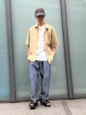 「リネンシャツ」｜「アイテム（その他）」を使った、かみけん。さん（メンズ・168cm）の夏コーディネート