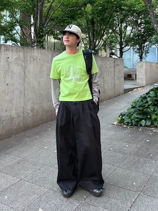 「Elanque(エランク)のgraphic lame print T-shirt / グラフィックラメプリントTシャツ(Tシャツ/カットソー)」を使った、りくおさん(メンズ・165cm)の秋コーディネート