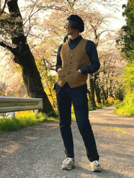 「ハンチング」｜「アイテム（その他アウター）」を使った、Numaさん（メンズ・169cm）の春コーディネート