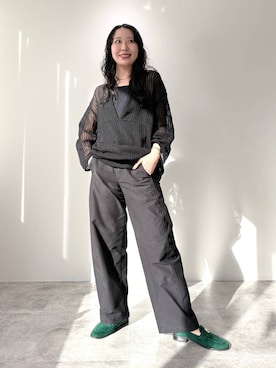 「アイテム（ローファー、グリーン系）」を使った、ayaさん（レディース・158cm）の秋コーディネート