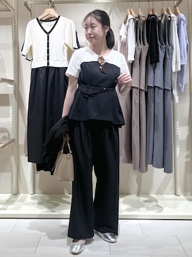 「ROPE' PICNIC（ロペピクニック）のフルーレットパンチングレースミニショルダーバッグ/2WAY（ショルダーバッグ、ベージュ系）」を使った、ななこさん（レディース・151cm）の春コーディネート