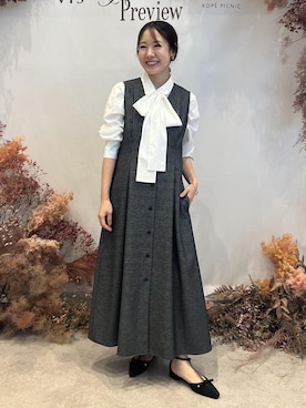 「アイテム（ジャンパースカート）」を使った、ななこさん（レディース・151cm）の秋コーディネート