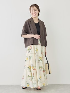 「ROPE' PICNIC（ロペピクニック）のボリュームサーキュラースカート（スカート、ホワイト系）」を使った、ななこさん（レディース・151cm）の春コーディネート