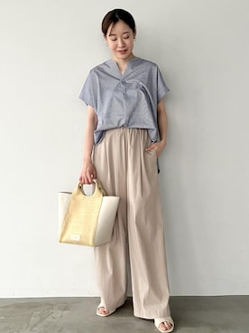 「ROPE' PICNIC（ロペピクニック）の洗える/レーヨンナイロンイージーワイドパンツ（その他パンツ）」を使った、ななこさん（レディース・151cm）の夏コーディネート